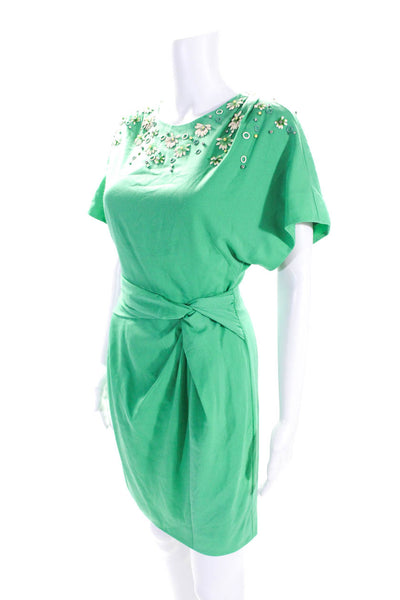 Karen Millen Womens Floral Neckline Dolman Sleeve Twist Front Dress Green Size 4