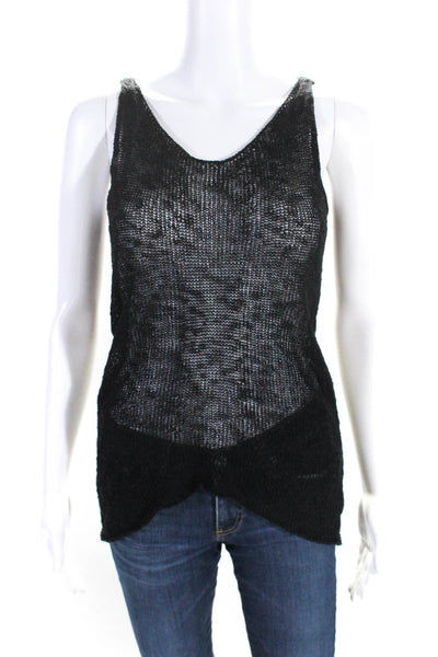 Eileen Fisher Womens Open Knit Scoop Neck Sleeveless Tank Top Black Size XS