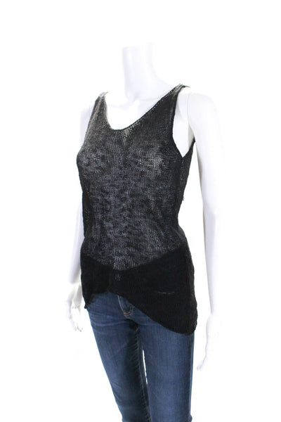 Eileen Fisher Womens Open Knit Scoop Neck Sleeveless Tank Top Black Size XS