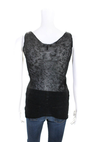 Eileen Fisher Womens Open Knit Scoop Neck Sleeveless Tank Top Black Size XS