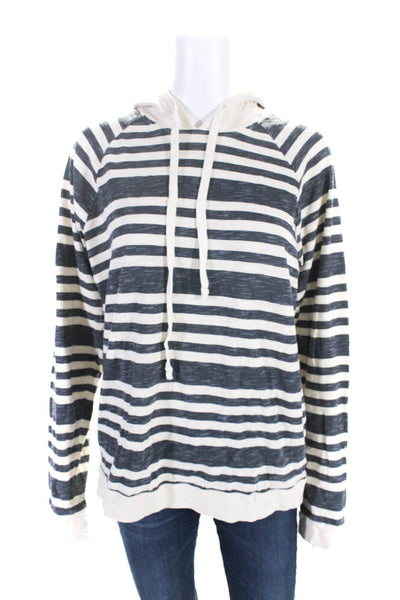 Vince Womens Gray Cream Cotton Striped Long Sleeve Pullover Hoodie Size M