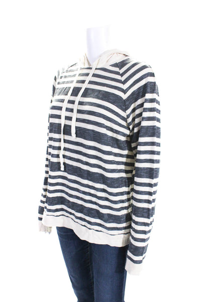 Vince Womens Gray Cream Cotton Striped Long Sleeve Pullover Hoodie Size M