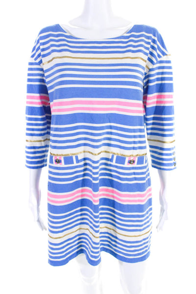 Lilly Pulitzer Womens Blue Striped Scoop Neck Long Sleeve T-Shirt Dress Size L