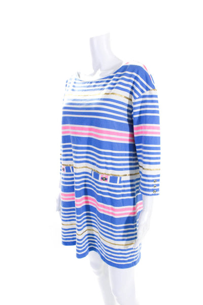 Lilly Pulitzer Womens Blue Striped Scoop Neck Long Sleeve T-Shirt Dress Size L