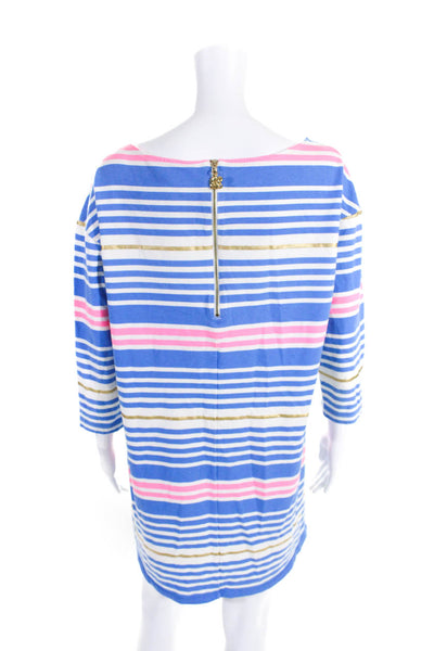 Lilly Pulitzer Womens Blue Striped Scoop Neck Long Sleeve T-Shirt Dress Size L