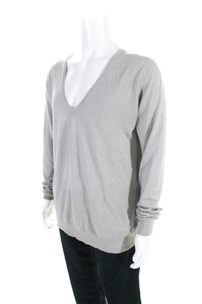 Parker Blue Mens Gray Cashmere V-Neck Long Sleeve Pullover Sweater Top Size L