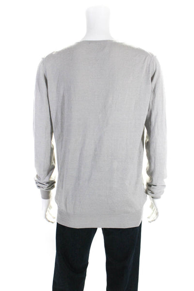 Parker Blue Mens Gray Cashmere V-Neck Long Sleeve Pullover Sweater Top Size L