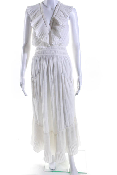 Ramy Brook Womens Ruffled Pleated Sleeveless Ruched Maxi Dress White Size 2XS