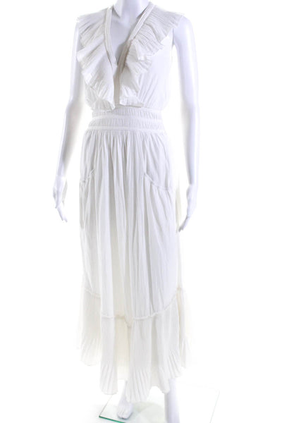 Ramy Brook Womens Ruffled Pleated Sleeveless Ruched Maxi Dress White Size 2XS