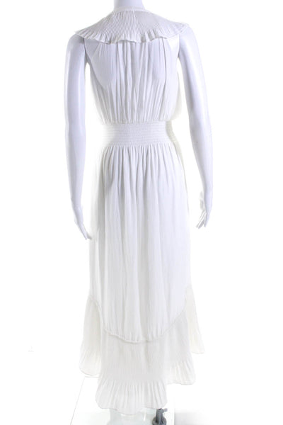 Ramy Brook Womens Ruffled Pleated Sleeveless Ruched Maxi Dress White Size 2XS