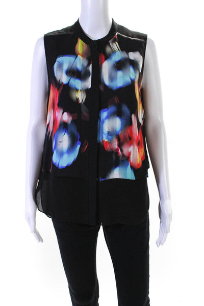 Elie Tahari Womens Silk Spotted Layered Buttoned Sleeveless Blouse Black Size S