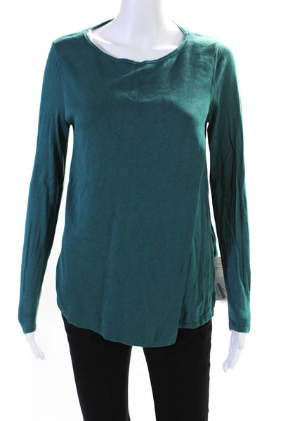 Lafayette 148 New York Womens Silk Long Sleeves Sweater Teal Blue Size Small