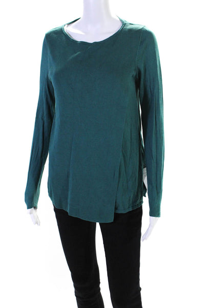 Lafayette 148 New York Womens Silk Long Sleeves Sweater Teal Blue Size Small