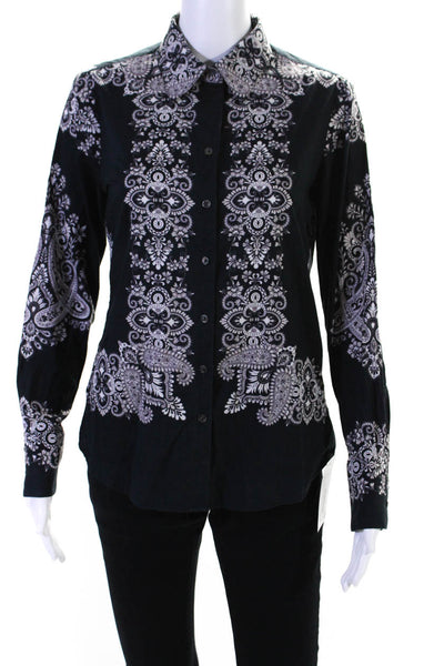 Robert Graham Womens Paisley Print Button Down Shirt Black White Size Small