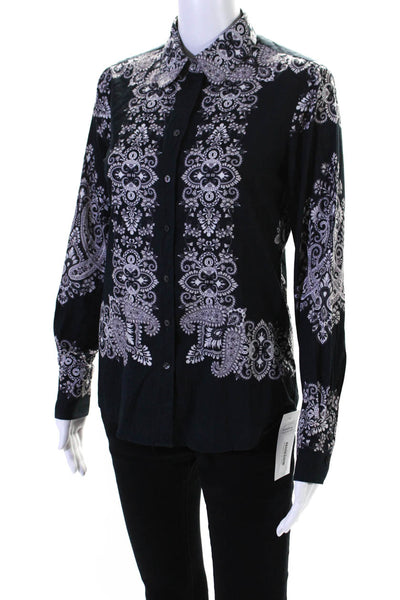 Robert Graham Womens Paisley Print Button Down Shirt Black White Size Small