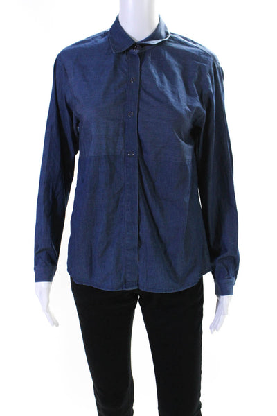 Lafayette 148 New York Womens Long Sleeves Button Down Shirt Blue Size Petite