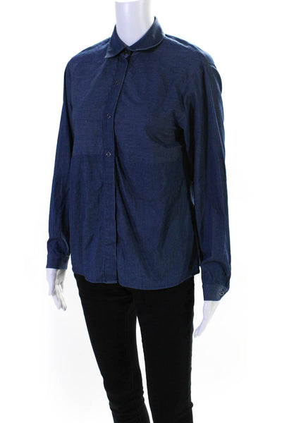 Lafayette 148 New York Womens Long Sleeves Button Down Shirt Blue Size Petite