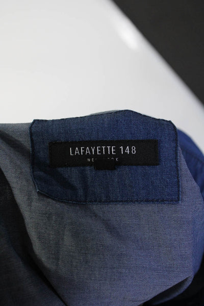 Lafayette 148 New York Womens Long Sleeves Button Down Shirt Blue Size Petite