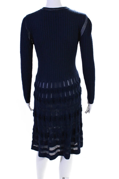 M Missoni Womens Long Sleeves A Line Sweater Dress Navy Blue Wool Size EUR 46