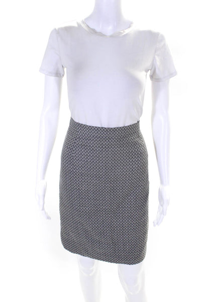 Escada Womens Back Zip Knee Length Chevron Knit Pencil Skirt Gray Size FR 42