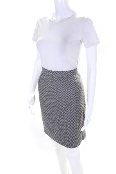 Escada Womens Back Zip Knee Length Chevron Knit Pencil Skirt Gray Size FR 42