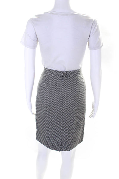 Escada Womens Back Zip Knee Length Chevron Knit Pencil Skirt Gray Size FR 42