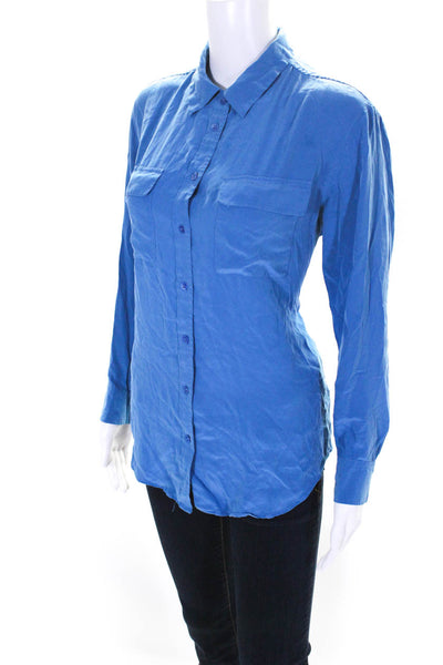 Equipment Femme Women's Long Sleeves Pockets Button Down Shirt Blue Size M