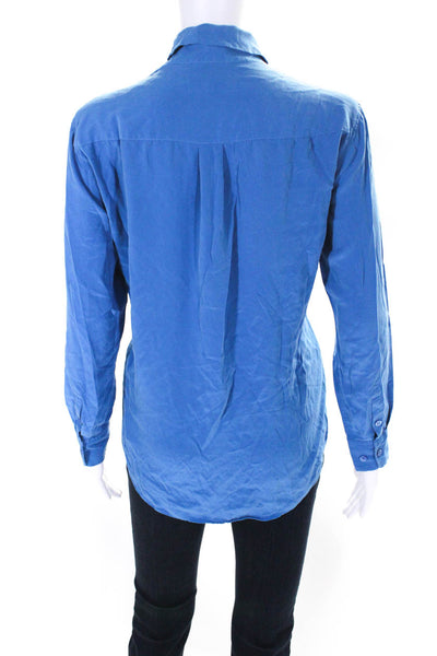 Equipment Femme Women's Long Sleeves Pockets Button Down Shirt Blue Size M