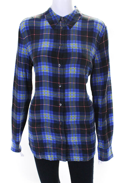 Equipment Femme Women's Long Sleeves Silk Button Down Plaid Shirt Size M