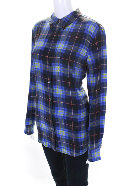 Equipment Femme Women's Long Sleeves Silk Button Down Plaid Shirt Size M