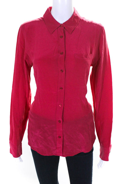 Equipment Femme Women's Long Sleeves Button Down Silk Shirt Red Size M