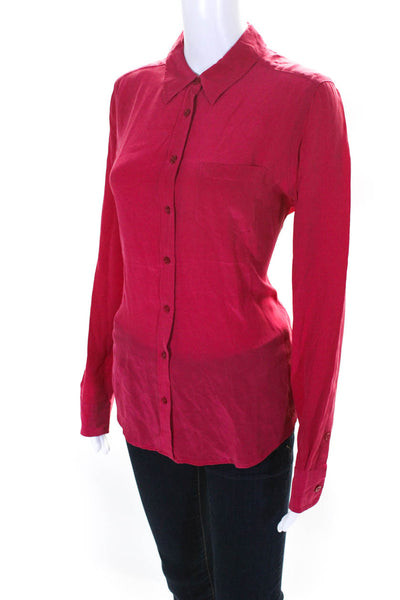 Equipment Femme Women's Long Sleeves Button Down Silk Shirt Red Size M