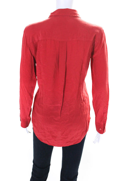 Equipment Femme Collared Long Sleeves Button Down Silk Shirt Red Size M