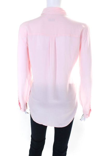 Equipment Femme Women's Silk Long Sleeves Button Down Pockets Shirt Pink Size M