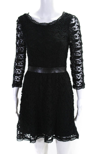 Joie Womens Back Zip 3/4 Sleeve Lace Overlay A Line Dress Black Size Extra Small