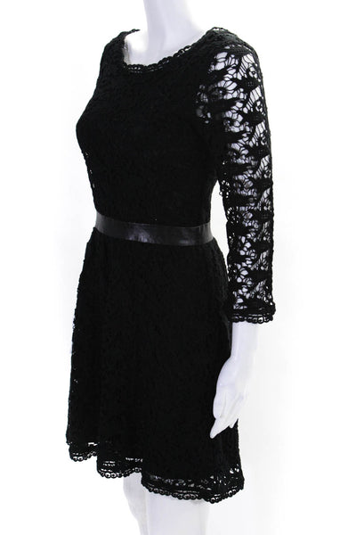 Joie Womens Back Zip 3/4 Sleeve Lace Overlay A Line Dress Black Size Extra Small