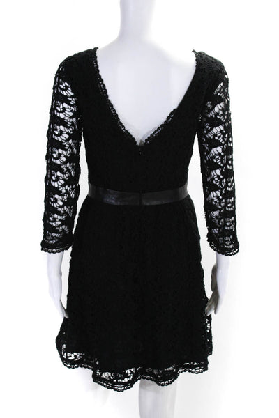 Joie Womens Back Zip 3/4 Sleeve Lace Overlay A Line Dress Black Size Extra Small