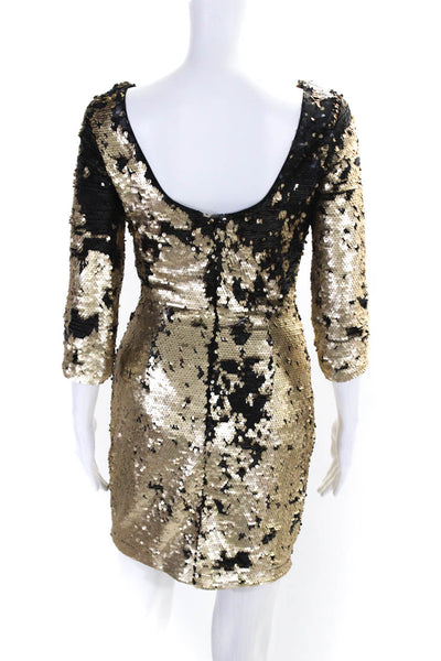 The Room Womens Back Zip 3/4 Sleeve Sequin Mini Dress Gold Brown Size Small