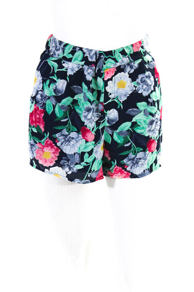 Joie Womens Elastic Waistband Floral Silk Short Shorts Navy Multi Size Medium