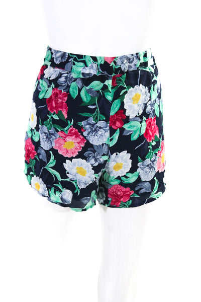 Joie Womens Elastic Waistband Floral Silk Short Shorts Navy Multi Size Medium