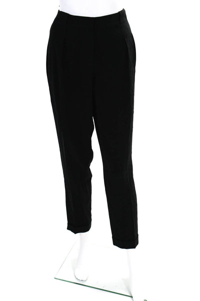 Per Se Womens Zipper Fly Mid Rise Pleated Cuffed Trouser Pants Black Size 10