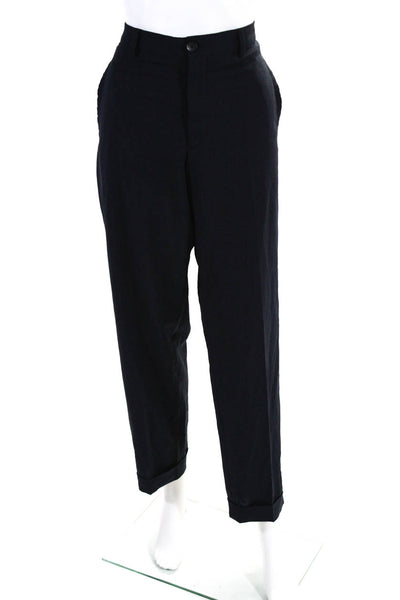 Emporio Armani Mens Zipper Fly Pleated Straight Leg Dress Pants Navy Wool IT 50