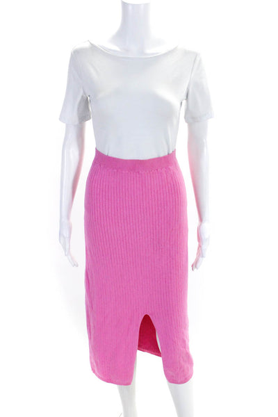 Free People Womens Elastic Waistband Ribbed Slit Midi Skirt Pink Cotton Medium