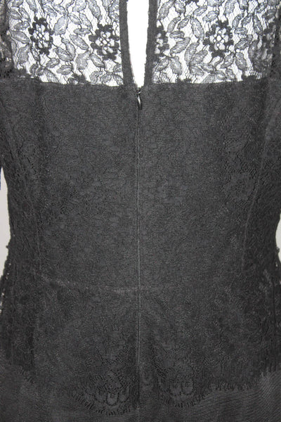 St. John Women's Round Neck Long Sleeves Lace A-Line Mini Dress Black Size 8