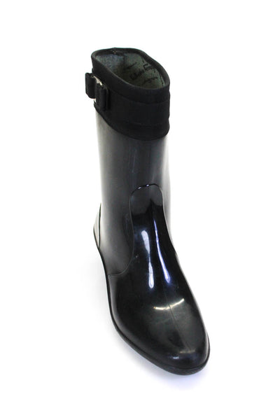 Salvatore Ferragamo Womens Medallion Kitten Heels Rain Boots Black Size 9