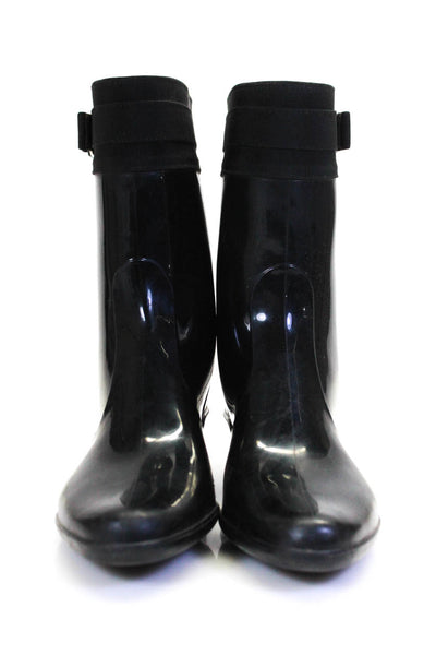 Salvatore Ferragamo Womens Medallion Kitten Heels Rain Boots Black Size 9