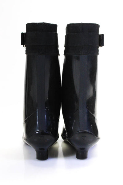 Salvatore Ferragamo Womens Medallion Kitten Heels Rain Boots Black Size 9