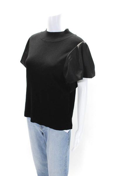 Melissa Nepton Womens Ribbed Short Sleeves Turtleneck Sweater Black Size Large