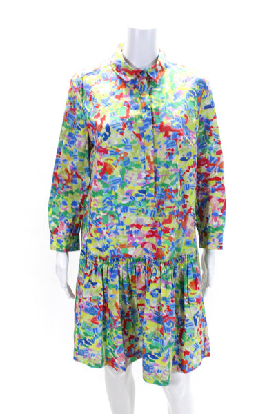 Saloni Womens Cotton Abstract Print Button Up Drop Waist Dress Multicolor Size 8