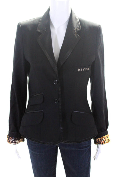 Phillip Plein Womens Lined Wool Single Breasted Embellished Blazer Black Size L